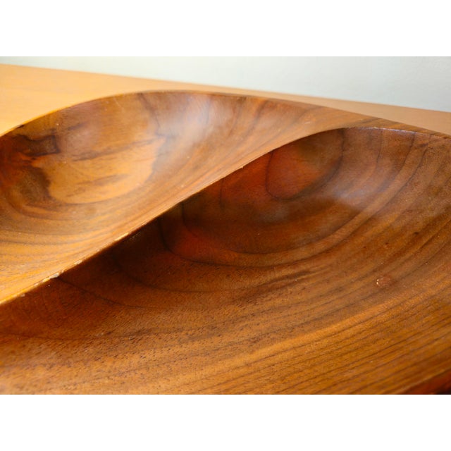 1960s 60's Emil Milan Mid Century Modern Signed Walnut Wooden Tray Bowl For Sale - Image 5 of 7