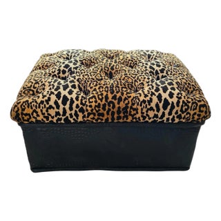 Hollywood Regency Style Leopard Velvet Cocktail Ottoman For Sale