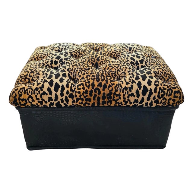 Hollywood Regency Style Leopard Velvet Cocktail Ottoman For Sale