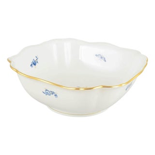 Porcelain Square Bowl with Blue Floral Motifs and Gilt Edge by Meissen, Germany For Sale