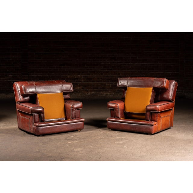 Animal Skin Pair of Mid 20th Century Italian-Inspired Leather Lounge Chairs in Red For Sale - Image 7 of 16