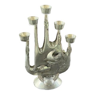 Gene Byron Attrib MCM Brutalist Folk Art Mexican Tin Modernist Candelabra Sculpture, Birds For Sale