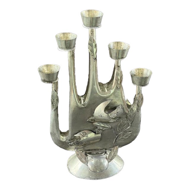 Gene Byron Attrib MCM Brutalist Folk Art Mexican Tin Modernist Candelabra Sculpture, Birds For Sale