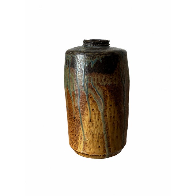 Textured Ochre and Blue-Green Decorative Vessel — $1,920 For Sale In Las Vegas - Image 6 of 9