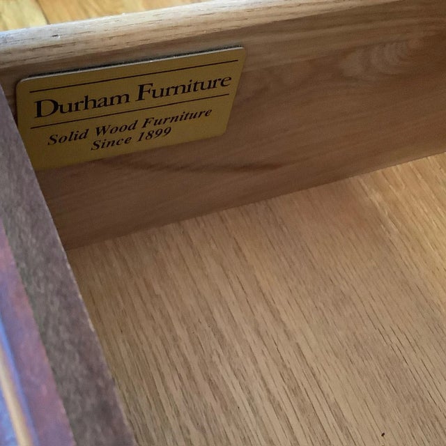 1980s Vintage Durham Furniture Solid Cherry Dresser and Plantation Mirror Saville Row For Sale - Image 14 of 18