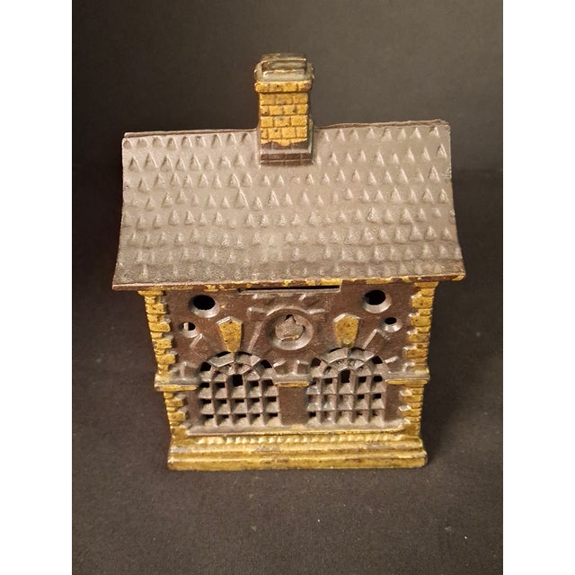 Antique Cast Iron Roof Bank J&e Stevens Architectural Building Still Coin Savings Bank Gold Paint C. 1890 For Sale - Image 15 of 18