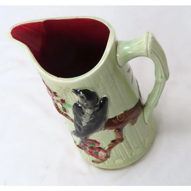 Burgundy Antique French Bird & Branch Majolica Pitcher by Choisy Le Roi Faience Factory For Sale - Image 8 of 13