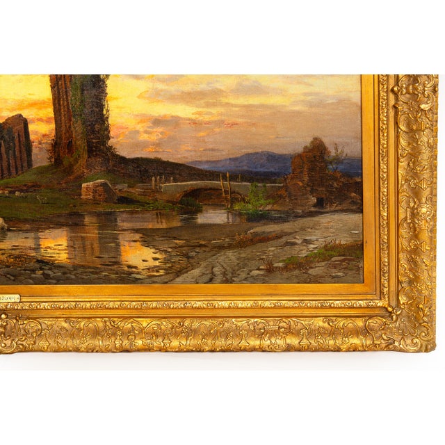 19th Century Italian Landscape Painting “View of Roman Campagna Ruins” by Hermann Corrodi For Sale - Image 5 of 18