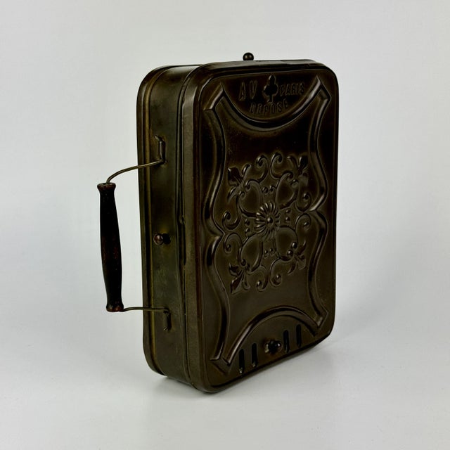 French Antique French Metal Portable Chaufferette Coal Box With Wooden Handle to Warm Hands While Tatting C1800's For Sale - Image 3 of 11