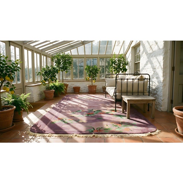 1920s Purple Aquatic Foliage Antique Chinese Art Deco Carpet 4' 10'' X 8' 6'' Wool Knotted Rug For Sale - Image 12 of 12