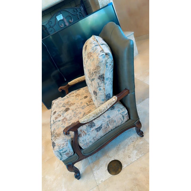 Ethan Allen Ethan Allen Leather Upholstered Arm Chair For Sale - Image 4 of 12