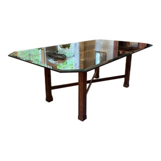 Vintage Maitland Smith Chinese Chippendale Mahogany & Glass Dining Table For Sale
