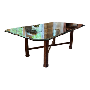 Vintage Maitland Smith Chinese Chippendale Mahogany & Glass Dining Table