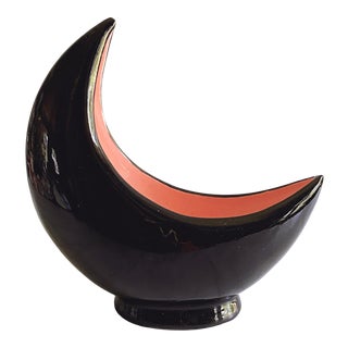 Vintage Half Moon Black & Pink Planter For Sale