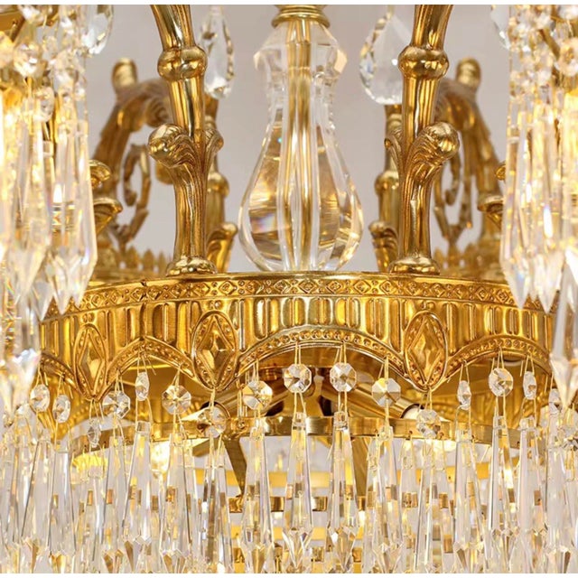 Hollywood Regency Maison Velour Victoria Palace Crystal Chandelier – Antique Brass Luxury Fixture For Sale - Image 3 of 6
