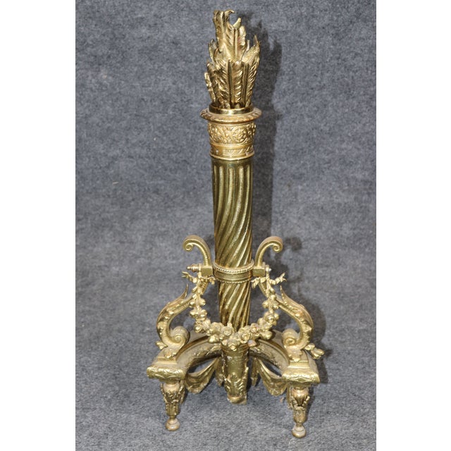 Metal Pair Louis XVI Style Brass Fireplace Andirons Chenets For Sale - Image 7 of 9