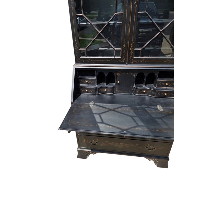 1990s Ethan Allen Newport Liliana Secretary Writing Desk Hutch Display Chinoiserie For Sale - Image 11 of 15
