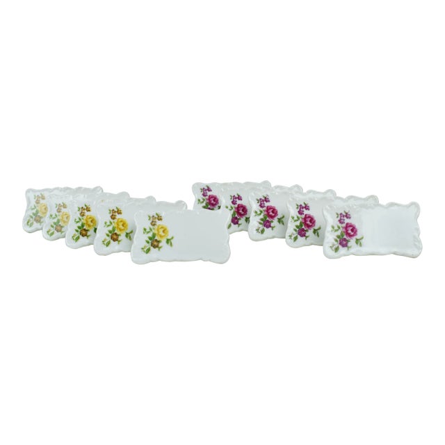 Late 20th Century Vintage Floral Design China Table Setting Name Place Tags- Set of 10 For Sale