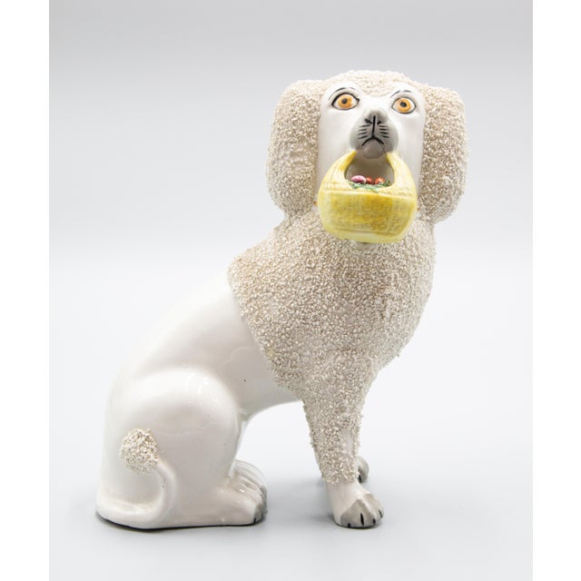 Vintage English Staffordshire Poodle Dog Figurine With Basket Chairish