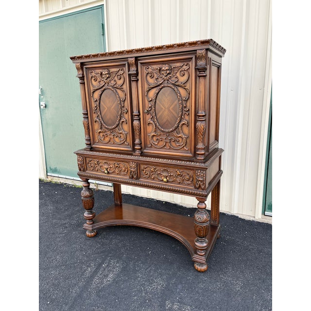 Brown 1910s Revell & Co Jacobean Carved Walnut Dining Cabinet For Sale - Image 8 of 12
