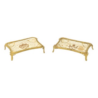 French Gilt Metal and Porcelain Trinket Dishes, 2 For Sale