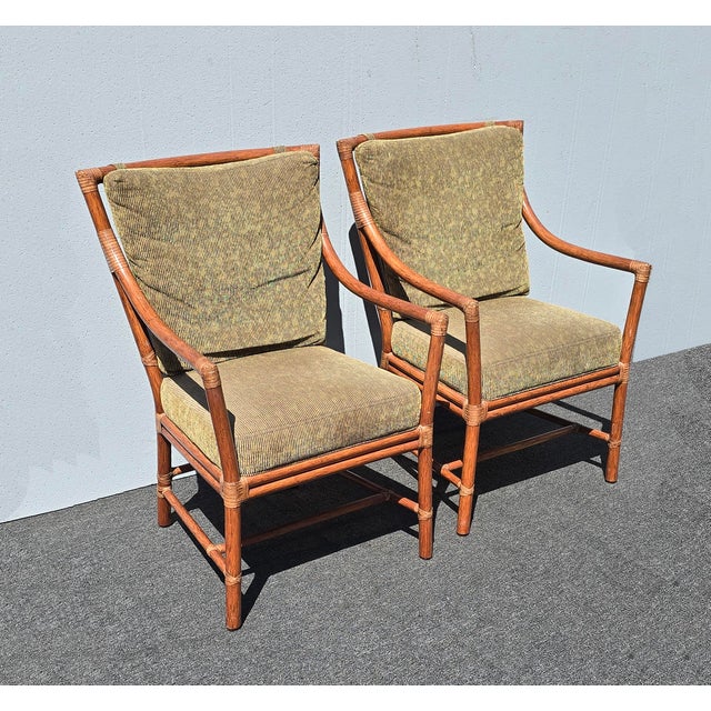1970s Pair of Vintage McGuire Orlando Diaz-Azcuy Bamboo Rattan Chairs W Leather Straps For Sale - Image 5 of 18