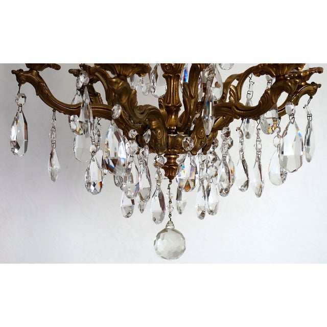 Metal Palwa Brass Lead Crystal Six Liight Chandelier 6 Lights from Palwa, 1960s For Sale - Image 7 of 15
