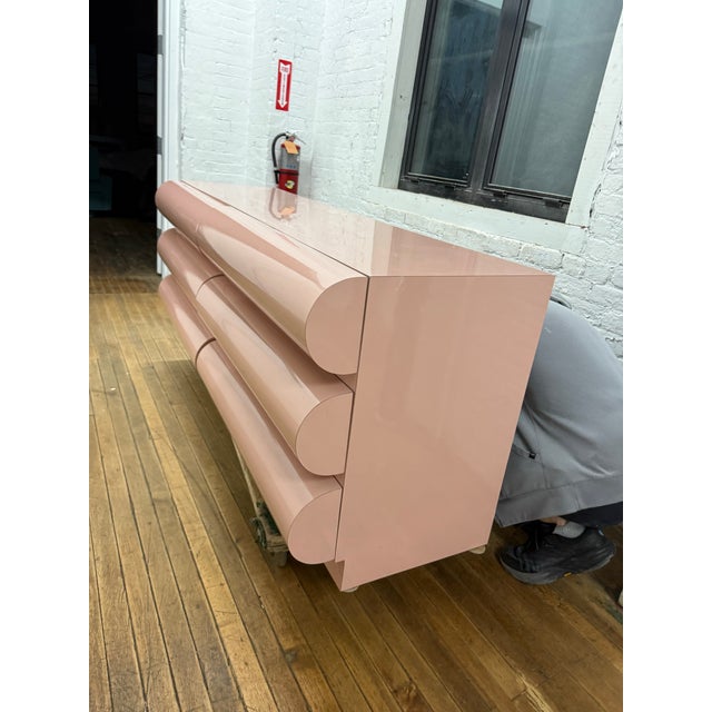 1980s Postmodern Pink Laminate Bullnose Lowboy Dresser For Sale - Image 4 of 5