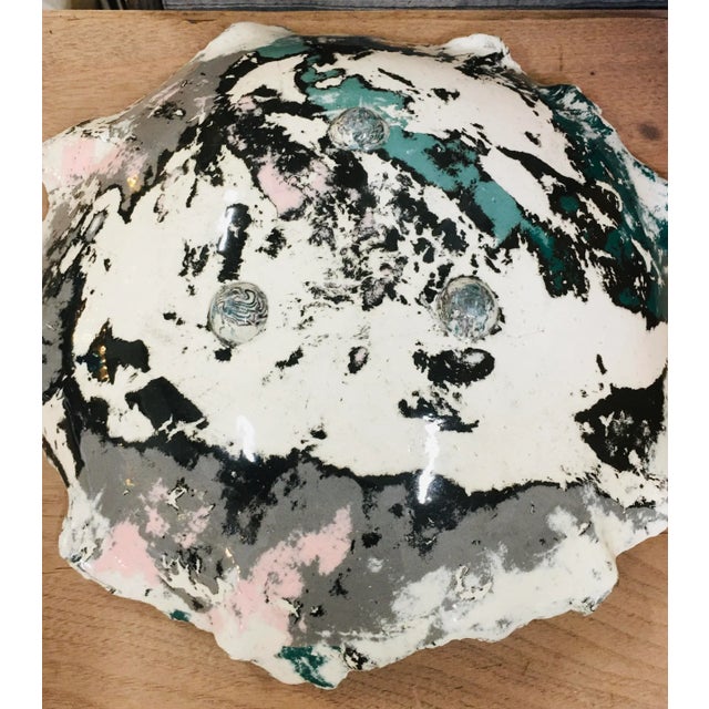 Teal Vintage Handmade Splattered Teal/Pink/Black Dish For Sale - Image 8 of 9