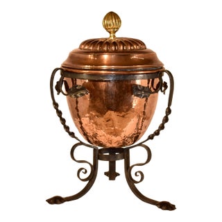 Fabulous Arts and Crafts Copper Coal Hod on Stand, Circa 1920 For Sale