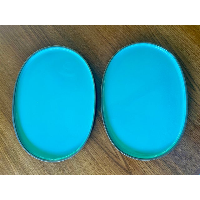 Vintage Banseki Japanese Ceramic Platters With Blue Glaze - a Pair For Sale - Image 15 of 16