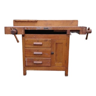 Antique C. Christiansen Workbench Kitchen Island Industrial Work Table For Sale