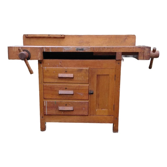 Antique C. Christiansen Workbench Kitchen Island Industrial Work Table For Sale