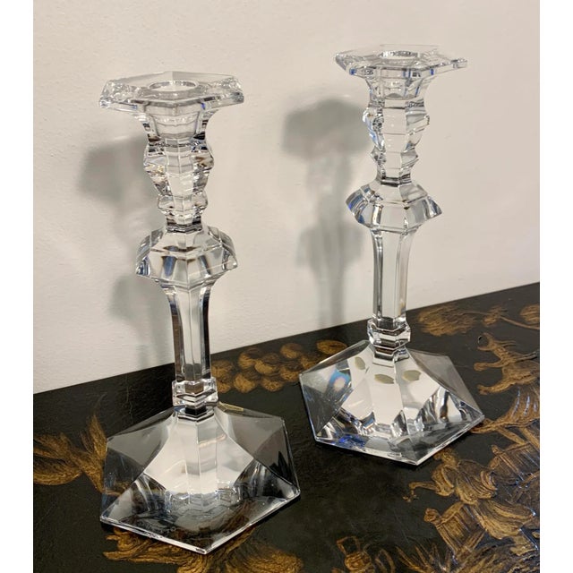 French Val St Lambert Crystal Candlesticks, Consulat Bonapart Pattern, Pair For Sale - Image 3 of 6