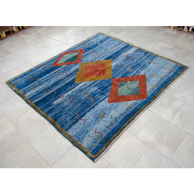 1980s Thicker Pile Rug Wavy Blue Gabbeh Rug Naturally Dyed - 6′1″ × 6′8″ For Sale - Image 12 of 12