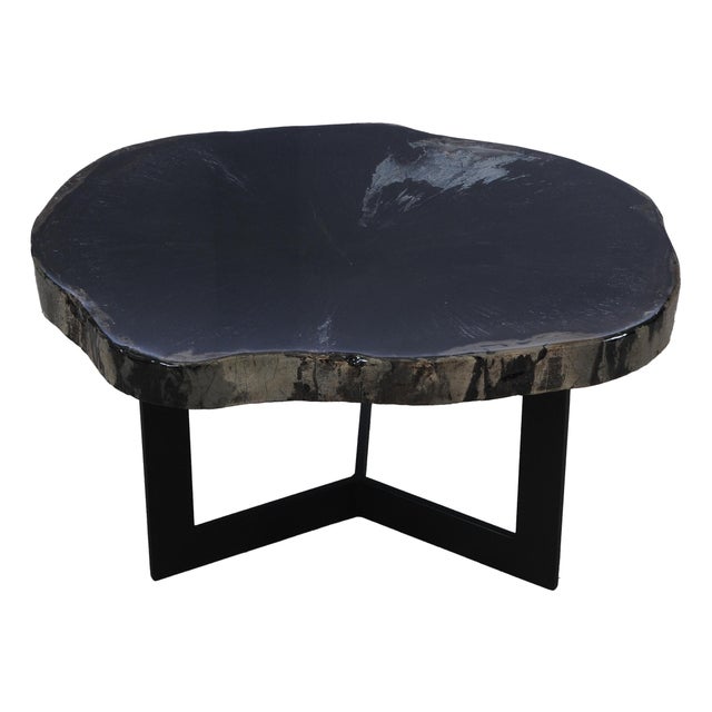 Black Epoxy Covered Petrified Wood Coffee Tables by Xyleia Petrified Wood, Set of 2 For Sale - Image 6 of 12