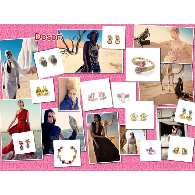 Gemstone Bochic "Orient" Vintage Lemon Quartz & Rhodorite Earrings Set 18K Gold & Silver For Sale - Image 7 of 18