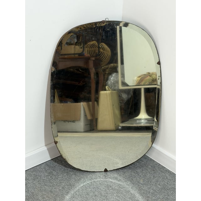 1940s Vintage Wall Mirror with Metal Inserts, Italy, 1940s For Sale - Image 5 of 17