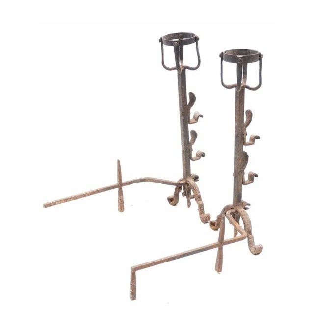 French Large 19th Century French Wrought Iron Andirons - a Pair For Sale - Image 3 of 6
