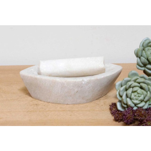 Aged White Marble Mortar & Pestle Grinder For Sale In Los Angeles - Image 6 of 6