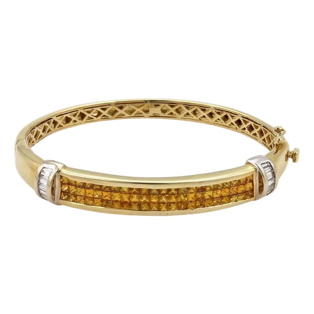 Estate 5.50ct Diamond & Yellow Sapphire 14k Gold Bangle Bracelet For Sale