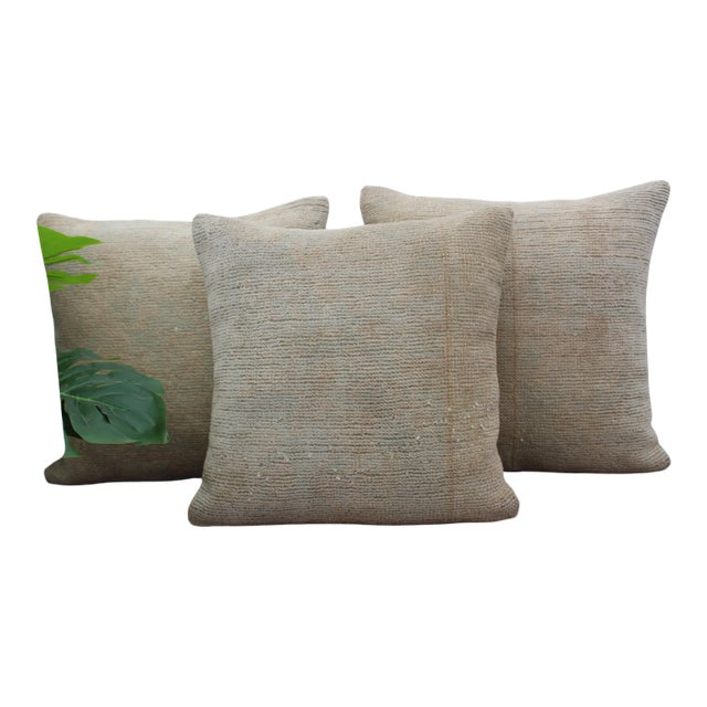 Set of Three Handwoven Rug Pillow Covers - 17.5"x17.5" For Sale