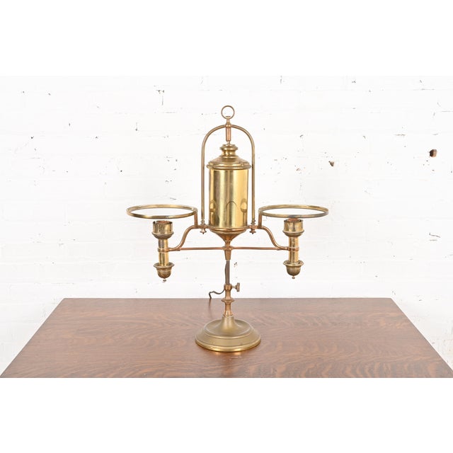 Antique Tiffany Studios Style Brass Double Arm Student Lamp, Circa 1910 For Sale - Image 12 of 12