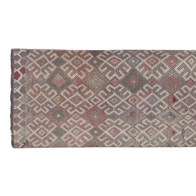Mid-Century Modern 1960s Vintage Wool Turkish Jajim Kilim Rug 2'4'' X 8'10'' For Sale - Image 3 of 13