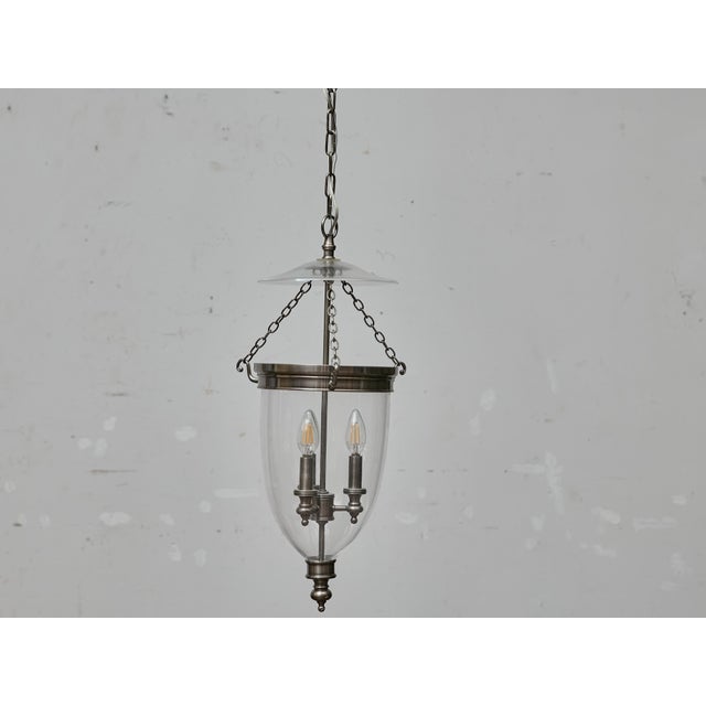 English Midcentury Nickel Bell Lantern With Glass Dome and Three Lights For Sale - Image 13 of 16