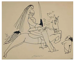 Mino Maccari, Knight and Horse, China Ink, Mid-20th Century