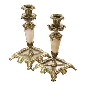 Pair of 19th Century French Napoleon III Bronze and Marble Candlesticks