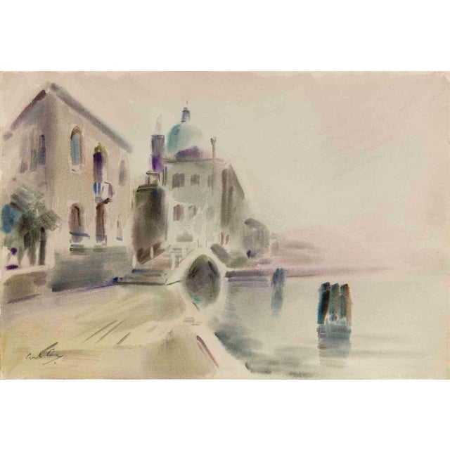 Modern Carlo Ravagnan, View of Burano La Giudecca in Venice, Watercolor, 1973 For Sale - Image 3 of 3