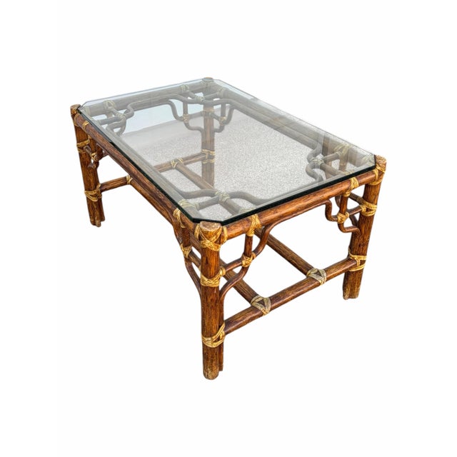 Mid 20th Century McGuire Furniture Faux Bamboo Rattan Coffee Table For Sale In Chicago - Image 6 of 7