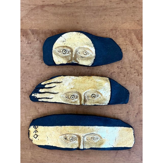 Mid-Century Modern Vintage Gold Leaf Face Pottery Stripes - Set of 3 For Sale - Image 3 of 12